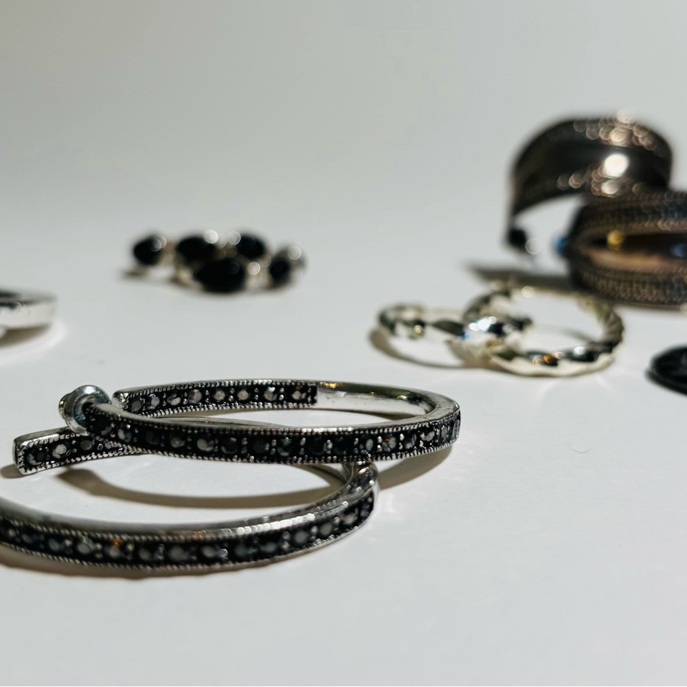 Elegant Silver and Black Hoop Earrings